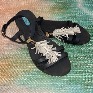 OKA b size 6 back strap grey Sandals with white tassel size 36